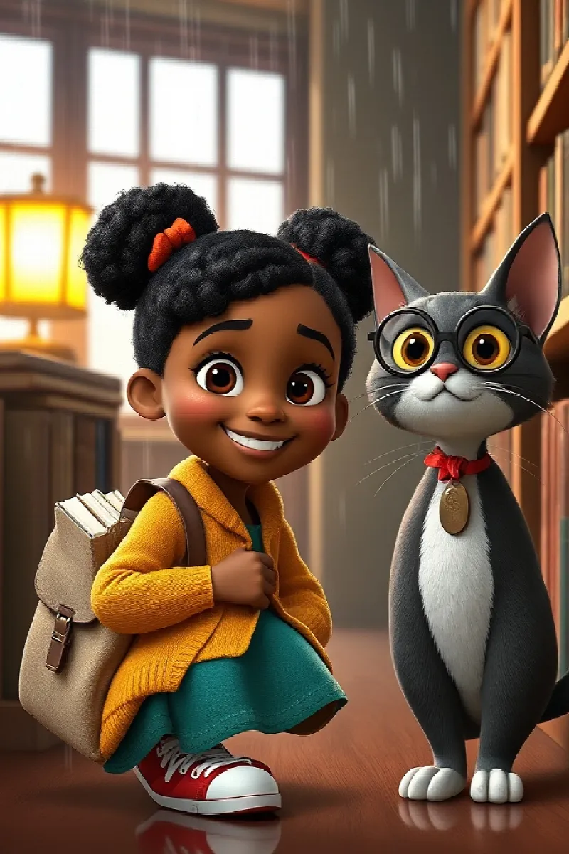 Picture 1 from the tale The Girl and the Library Cat