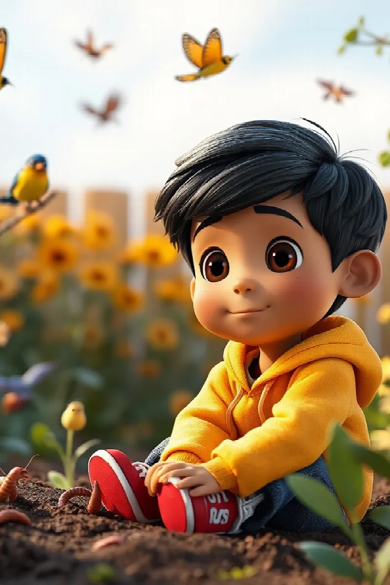 Picture 2 from the tale The Boy and the Garden Birds