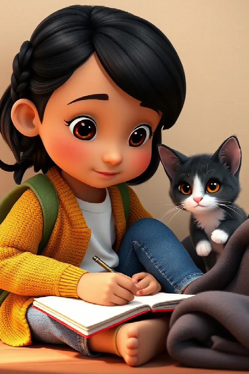 Kız ve Kurtarılan Kedi masalından 4. resim