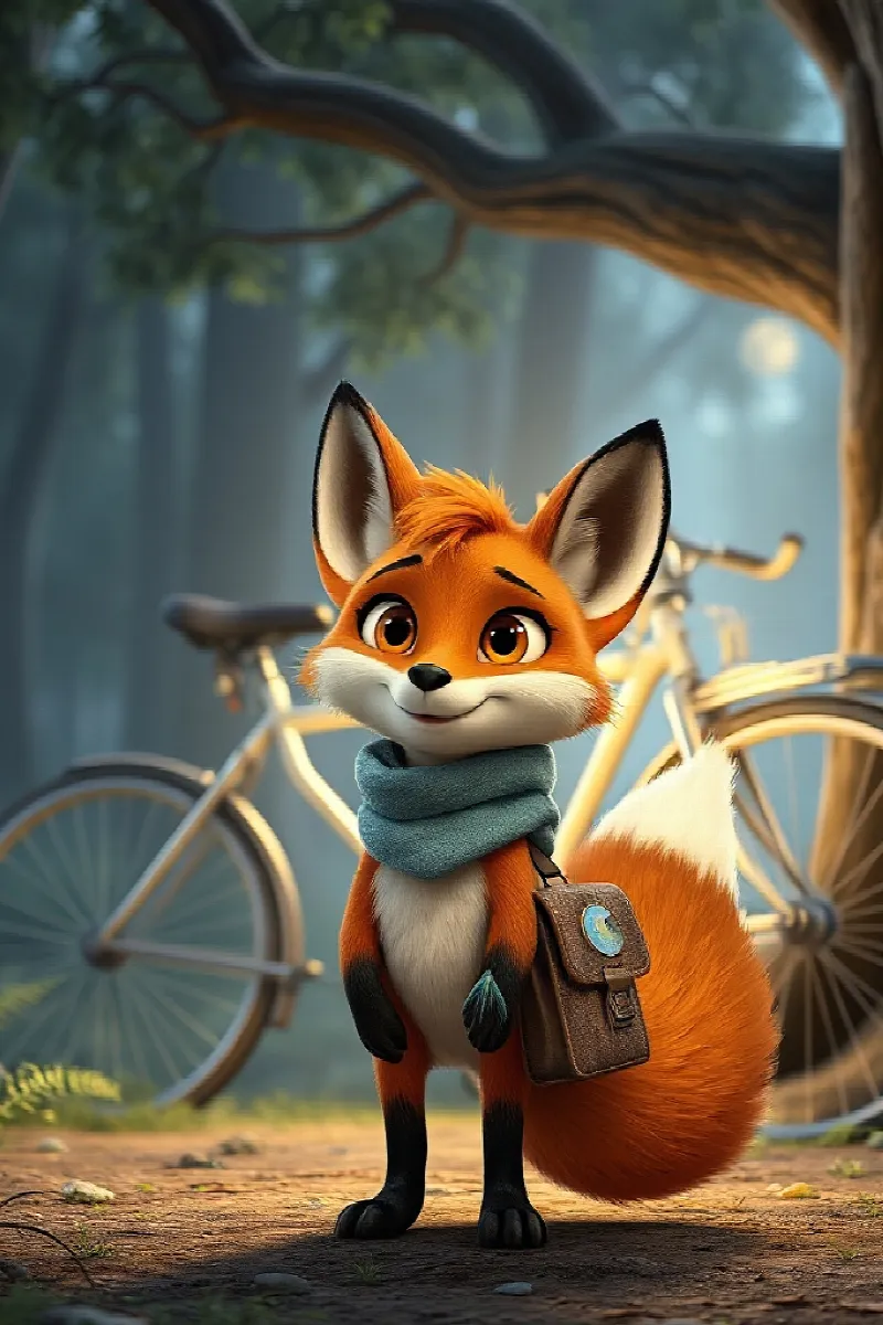 Picture 1 from the tale The Fox's Moonlight Bicycle